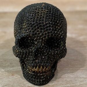 Pottery Barn Black Beeswax Beaded Skull Candle